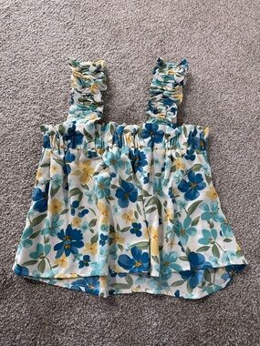 mine Blue, Yellow & Green Floral Ruffle Strap Camisole
